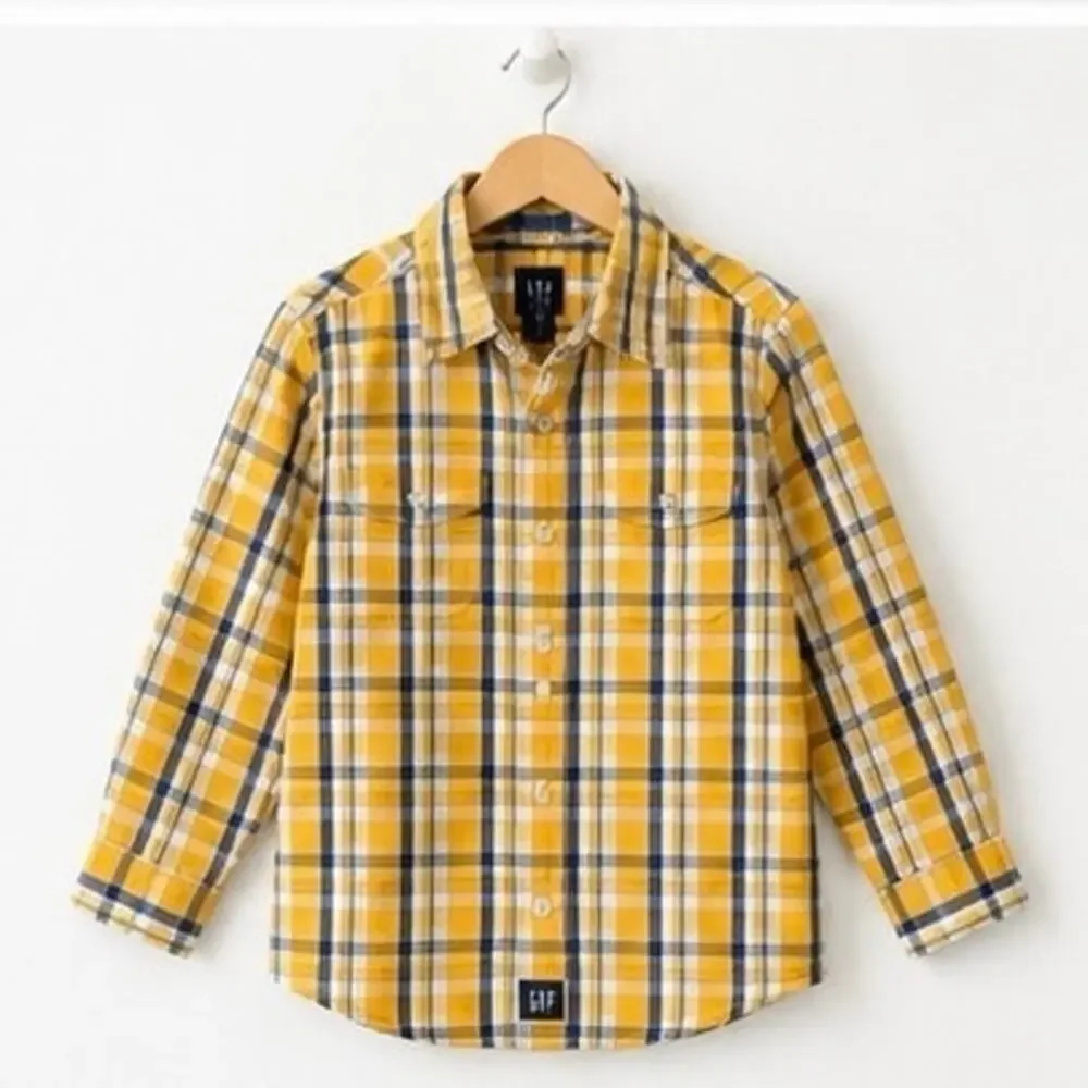 Gap Kids Yellow Plaid Button Down Shirt - Boys Size S (6/7)